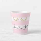 Girly Pink Stripes Gouden Glitter Wimpers Sparkle Latte Mok (Voorkant)