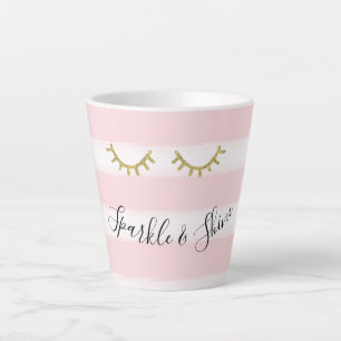 Girly Pink Stripes Gouden Glitter Wimpers Sparkle Latte Mok