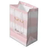 Girly Pink Stripes Gouden Glitter Wimpers Sparkle Medium Cadeauzakje (Voorkant Gekanteld)