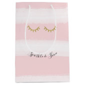 Girly Pink Stripes Gouden Glitter Wimpers Sparkle Medium Cadeauzakje (Voorkant)