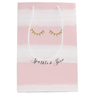 Girly Pink Stripes Gouden Glitter Wimpers Sparkle Medium Cadeauzakje