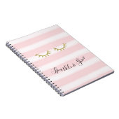 Girly Pink Stripes Gouden Glitter Wimpers Sparkle Notitieboek (Rechterzijde)