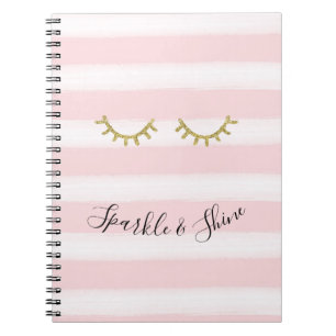 Girly Pink Stripes Gouden Glitter Wimpers Sparkle Notitieboek