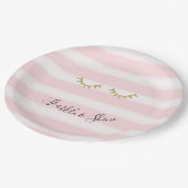 Girly Pink Stripes Gouden Glitter Wimpers Sparkle Papieren Bordje (Gekanteld)
