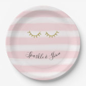 Girly Pink Stripes Gouden Glitter Wimpers Sparkle Papieren Bordje (Voorkant)