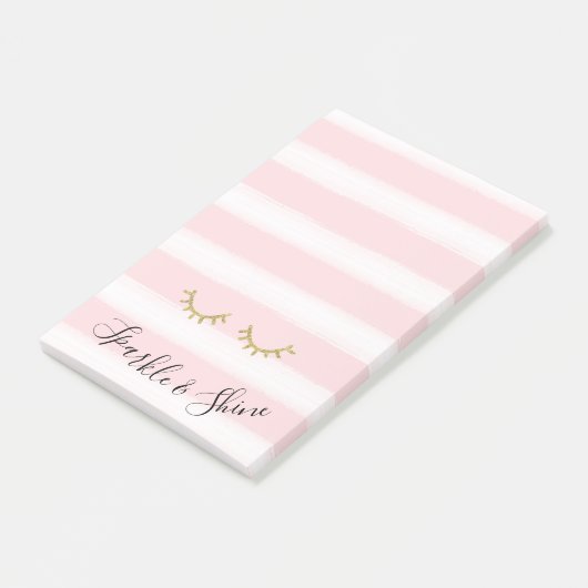 Girly Pink Stripes Gouden Glitter Wimpers Sparkle Post-it® Notes (Schuin)