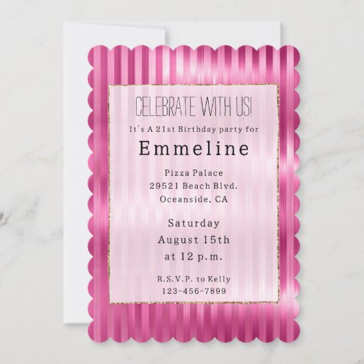 Girly Pink Stripes Kaart (Voorkant)