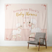 Girly Pink Stripes Lamb Baby shower Backdrop Wandkleed (In Situ (horizontaal))