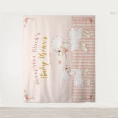 Girly Pink Stripes Lamb Baby shower Backdrop Wandkleed (Voorkant)