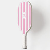 Girly Pink Stripes Monogram Aangepaste naam Pickleball Paddle (Links)