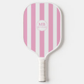 Girly Pink Stripes Monogram Aangepaste naam Pickleball Paddle (Voorkant)