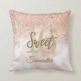 Girly Pink Sweet 16 Birthday Roos Gold Glitter Kussen