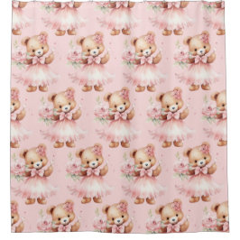 Girly Pink Teddy Bear Douchegordijnen