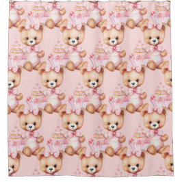 Girly Pink Teddy Bear Douchegordijnen