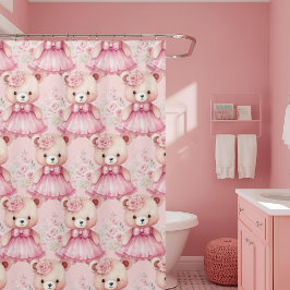 Girly Pink Teddy Bear Douchegordijnen