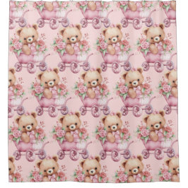 Girly Pink Teddy Bear Douchegordijnen