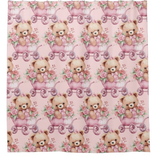 Girly Pink Teddy Bear Douchegordijnen (Voorkant)