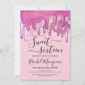 Girly Pink Thick Glitter Drips Foto Sweet 16 Kaart (Voorkant)