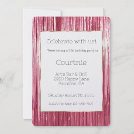 Girly Pink Tinsel Stripes 21ste Verjaardag Kaart