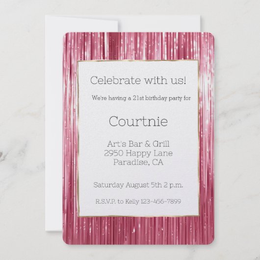 Girly Pink Tinsel Stripes 21ste Verjaardag Kaart (Voorkant)