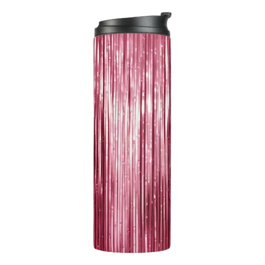 Girly Pink Tinsel Stripes Thermosbeker (Gedraaid links)