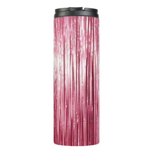 Girly Pink Tinsel Stripes Thermosbeker (Achterkant)