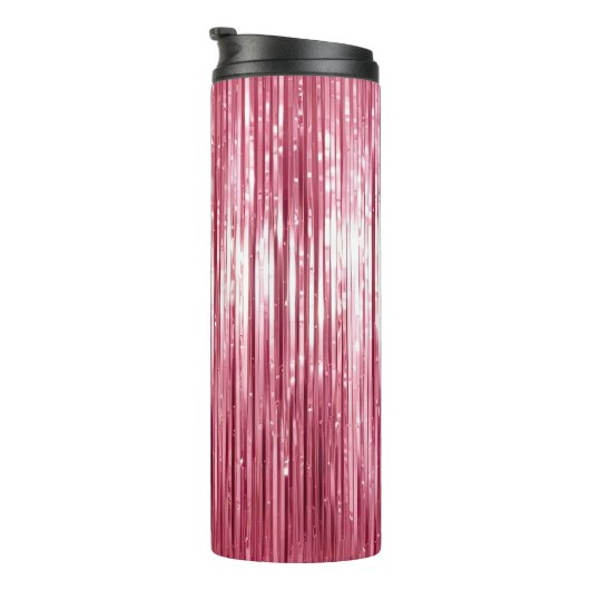 Girly Pink Tinsel Stripes Thermosbeker (Geroteerd rechts)