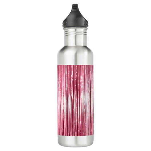 Girly Pink Tinsel Stripes Waterfles (Rechts)