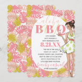 Girly Pink Tropical Aloha Baby BBQ Shower Invitat Kaart (Voorkant / Achterkant)