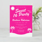 Girly Pink Tropical Beach Verjaardag Sweet 16 Kaart (Staand voorkant)