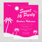 Girly Pink Tropical Beach Verjaardag Sweet 16 Kaart (Voorkant / Achterkant)