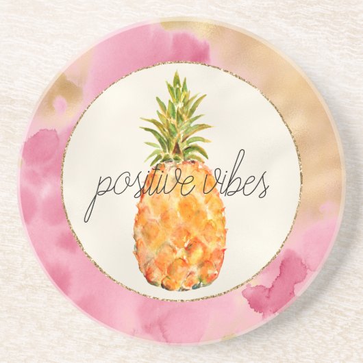 Girly Pink Tropical Pineapple Gold Glitter Zandsteen Onderzetter (Voorkant)