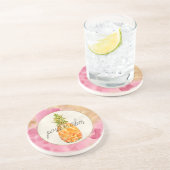 Girly Pink Tropical Pineapple Gold Glitter Zandsteen Onderzetter (Zijkant)