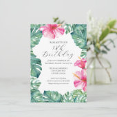 Girly Pink Tropische 13e verjaardag Uitnodigen Kaart (Staand voorkant)