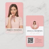 Girly Pink Typography Script QR code Visitekaartje (Voorkant / Achterkant)