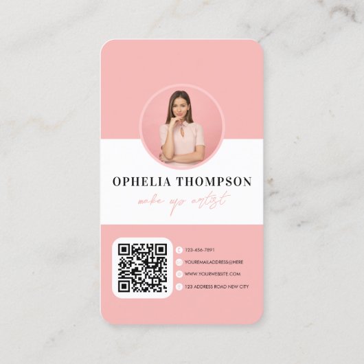 Girly Pink Typography Script QR code Visitekaartje (Achterkant)