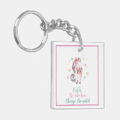 Girly Pink Unicorn Foto Sleutelhanger (Voorkant Links)