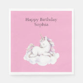 Girly Pink Unicorn on Cloud Birthday Servet (Voorkant)