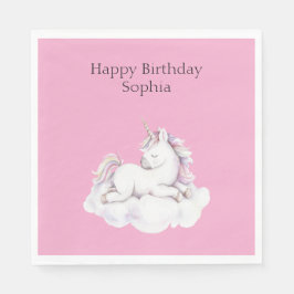 Girly Pink Unicorn on Cloud Birthday Servet