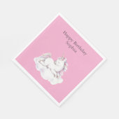 Girly Pink Unicorn on Cloud Birthday Servet (Hoek)