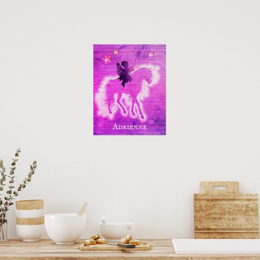 Girly Pink Unicorn Personalized Poster (Keuken)