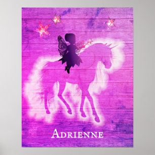 Girly Pink Unicorn Personalized Poster