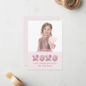Girly Pink Valentijnsdag Foto Notitiekaartje (Voorkant / Achterkant in situ)