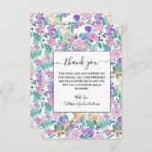 Girly Pink Violet Paarse Gold Waterverf Flowers Bedankkaart (Voorkant / Achterkant)