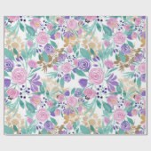 Girly Pink Violet Paarse Gold Waterverf Flowers Cadeaupapier (Vlak)