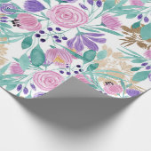 Girly Pink Violet Paarse Gold Waterverf Flowers Cadeaupapier (Hoek)