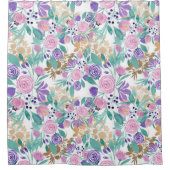 Girly Pink Violet Paarse Gold Waterverf Flowers Douchegordijn (Voorkant)