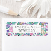 Girly Pink Violet Paarse Gold Waterverf Flowers Etiket (Insitu)