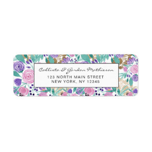 Girly Pink Violet Paarse Gold Waterverf Flowers Etiket