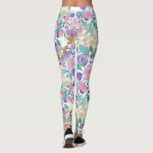 Girly Pink Violet Paarse Gold Waterverf Flowers Leggings (Achterkant)